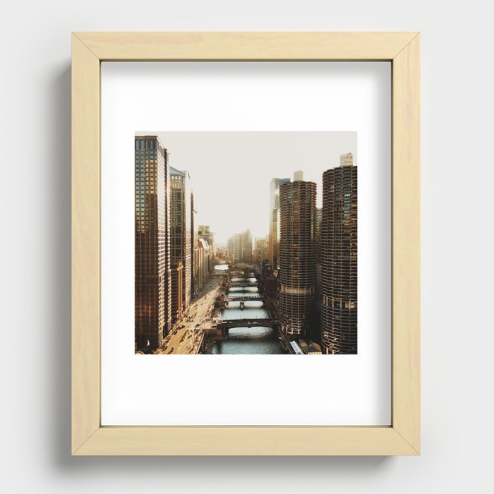 Sunset on the Chicago River Recessed Framed Print