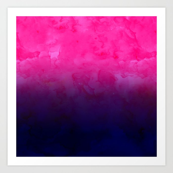 Boho Pink Navy Blue Watercolor Ombre Gradient Fade Art Print By