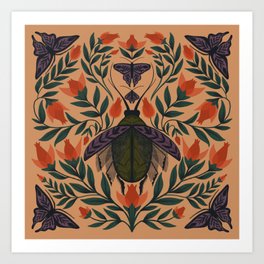Beetle and Butterfly Botanical Design Art Print