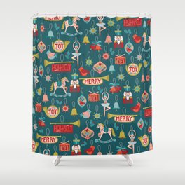 Teal Christmas Ornament Pattern Shower Curtain