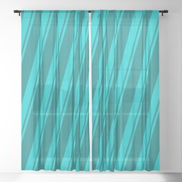 [ Thumbnail: Dark Turquoise & Teal Colored Striped/Lined Pattern Sheer Curtain ]