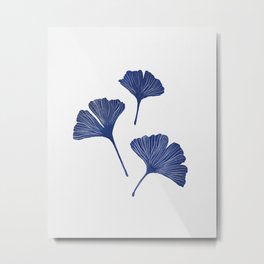 Blue Ginkgo Biloba Pattern Metal Print | Leaf, Botanical, Drawing, Navy, Curated, Ginkgo, Leaves, Modern, Monochrome, Trendy 