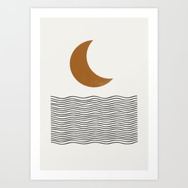 Moon by the ocean Art Print