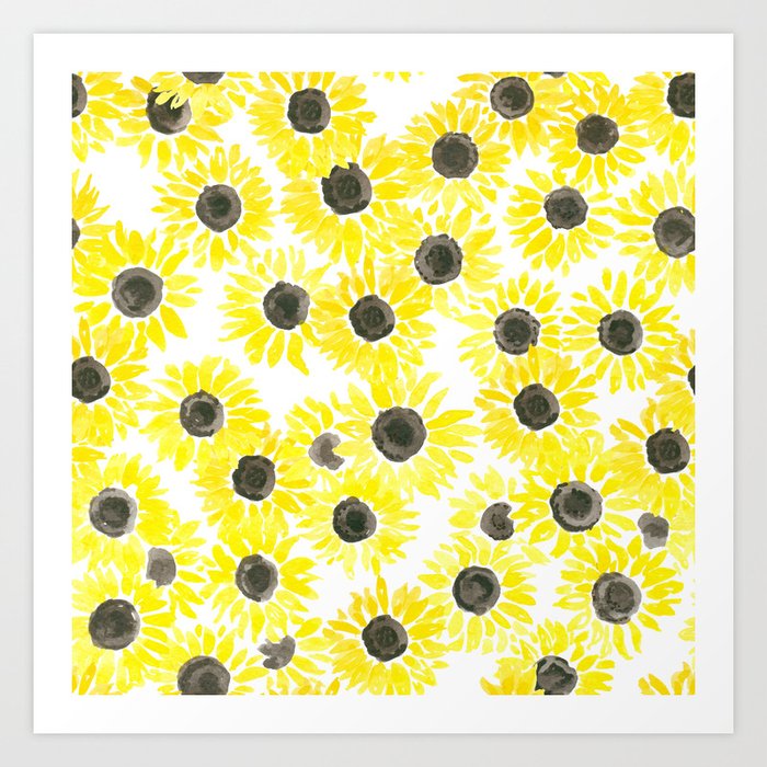 Sunflowers watercolor pattern Art Print