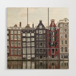 Buildings In Amsterdam City Picture | Dutch Canals Colorful Architecture Art Print | Europe Travel Photography Wood Wall Art