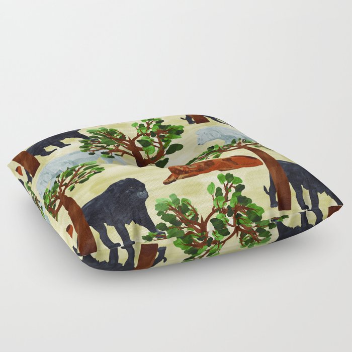 digital pattern with white, black and brown lions Floor Pillow