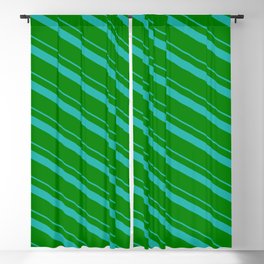 [ Thumbnail: Light Sea Green and Green Colored Stripes/Lines Pattern Blackout Curtain ]
