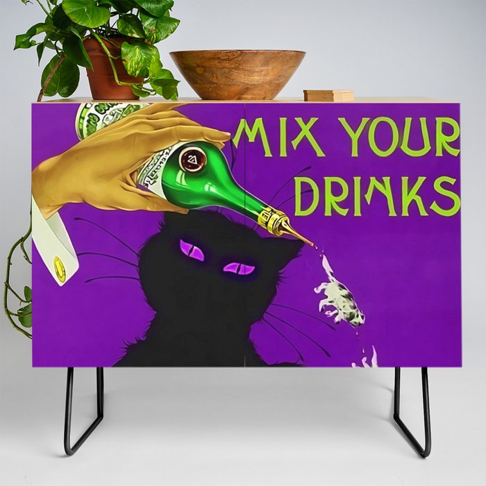 Mix Your Drinks with Catz (Cats) Bitters Aperitif Liquor Vintage Advertising Poster in purple