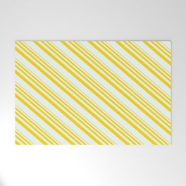 [ Thumbnail: Yellow and Mint Cream Colored Striped/Lined Pattern Welcome Mat ]