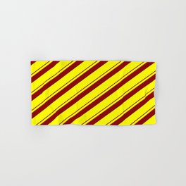[ Thumbnail: Dark Red and Yellow Colored Lines/Stripes Pattern Hand & Bath Towel ]