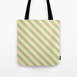 [ Thumbnail: Beige and Dark Sea Green Colored Lines Pattern Tote Bag ]