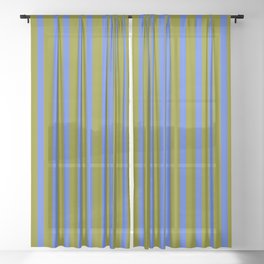 [ Thumbnail: Royal Blue & Green Colored Stripes/Lines Pattern Sheer Curtain ]