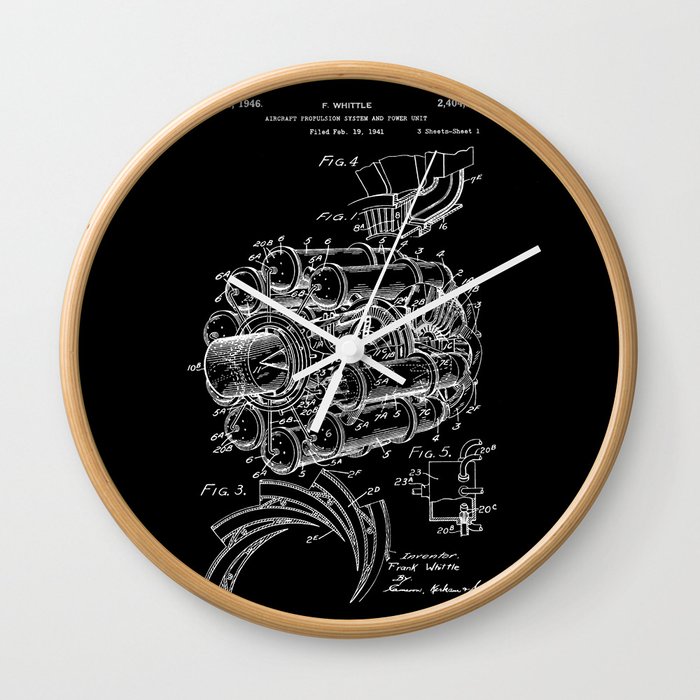 Jet Engine Frank Whittle Turbojet Engine Patent White on Black Wall