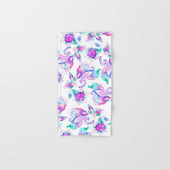 Modern pink turquoise hand painted floral paisley pattern illustration Hand & Bath Towel