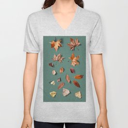 Forest Leaves Minimalism on Green V Neck T Shirt