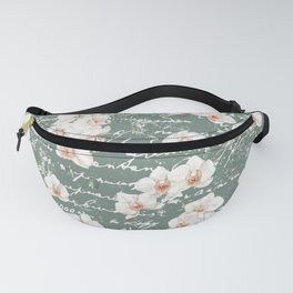 Watercolor White Orchids Flowers on Pale Khaki Green Fanny Pack