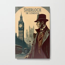Sherlock Holmes in London, vintage poster Metal Print | Digital, 1930S, Ben, Street, Graphicdesign, Big, United, London, Paper, Holmes 