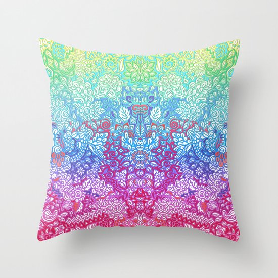Fantasy Garden Rainbow Doodle Throw Pillow