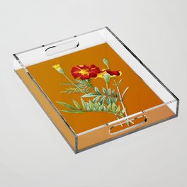 Vintage Mexican Marigold Botanical Illustration on Bright Orange Acrylic Tray