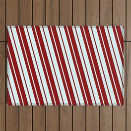 [ Thumbnail: Dark Red and Light Cyan Colored Lines/Stripes Pattern Outdoor Rug ]