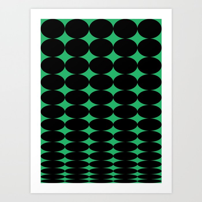 Retro Round Pattern - Green Black 2 Art Print
