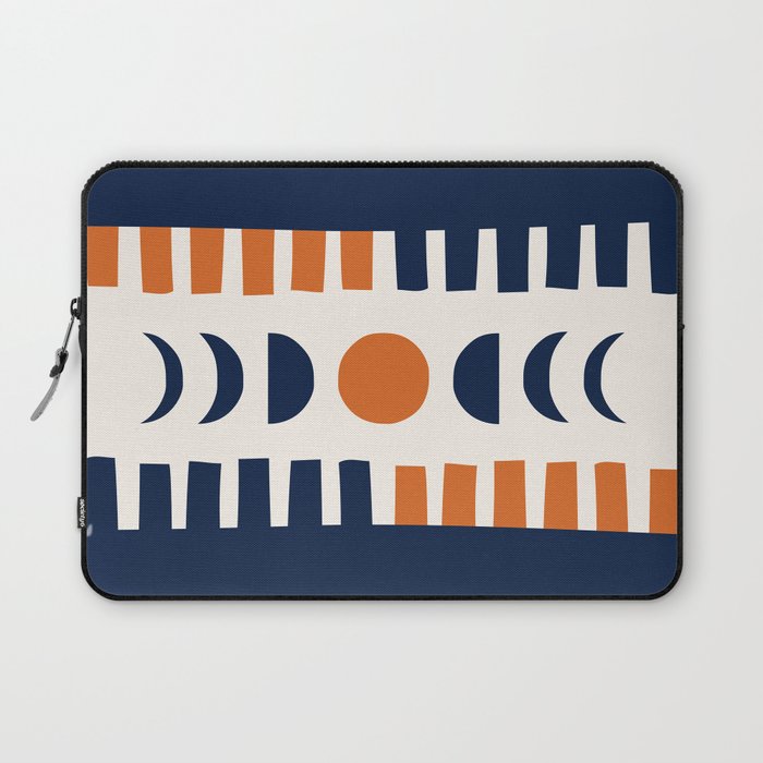 Abstract Geometric Shapes 18 in Navy Blue Orange (Moon Phases)  Laptop Sleeve