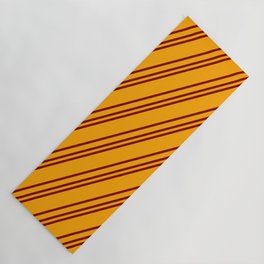 [ Thumbnail: Orange and Maroon Colored Lined/Striped Pattern Yoga Mat ]