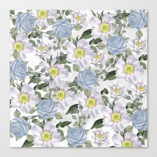 Vintage Roses Blue Canvas Print