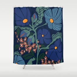 Klimt flower dark blue Shower Curtain