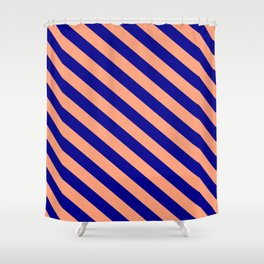 [ Thumbnail: Dark Blue and Light Salmon Colored Stripes Pattern Shower Curtain ]