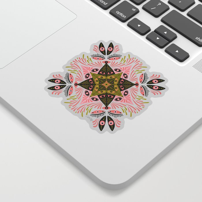 Optical Mandala – Sage & Pink Sticker