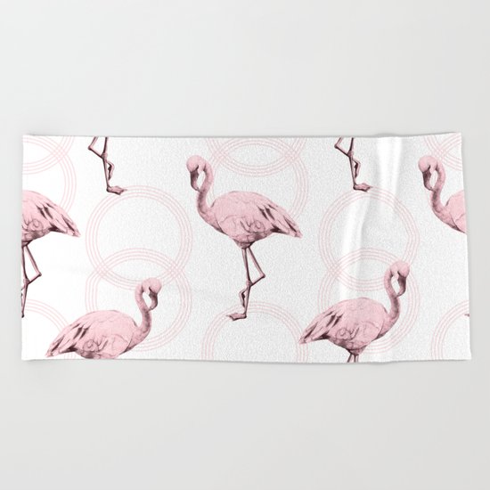 Mod Flamingos on Flamingo Pink Infinity Link Beach Towel