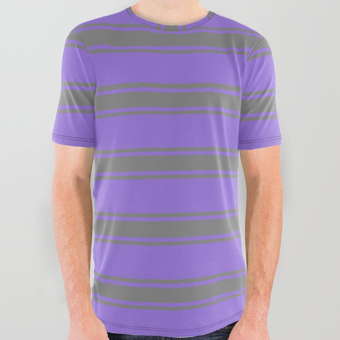 Purple & Grey Colored Lined Pattern All Over Graphic Tee