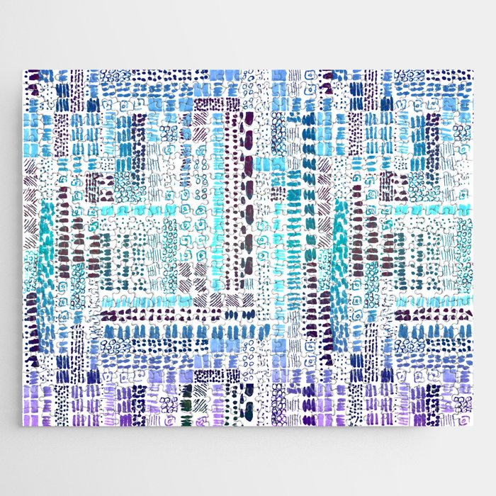 vibrant blue purple ink marks hand-drawn collection Jigsaw Puzzle