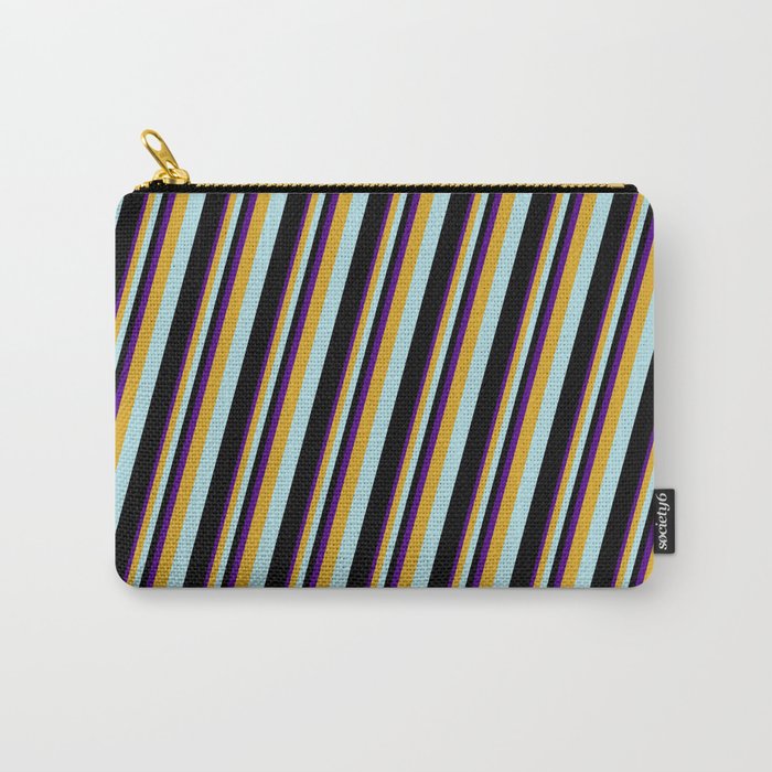 Indigo, Goldenrod, Powder Blue & Black Colored Lines Pattern Carry-All Pouch