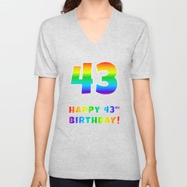 [ Thumbnail: HAPPY 43RD BIRTHDAY - Multicolored Rainbow Spectrum Gradient V Neck T Shirt V-Neck T-Shirt ]