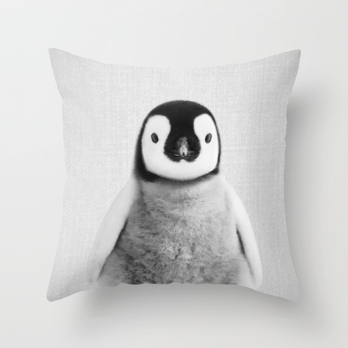 Baby Penguin - Black & White Throw Pillow