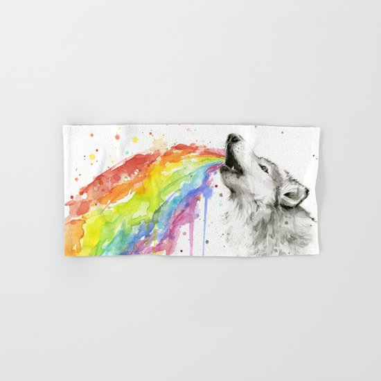 Wolf Rainbow Watercolor Animal Hand & Bath Towel