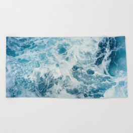 Blue Ocean Waves  Beach Towel