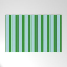 [ Thumbnail: Forest Green and Powder Blue Colored Pattern of Stripes Welcome Mat ]