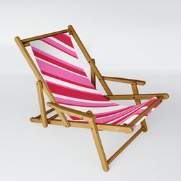 [ Thumbnail: Crimson, White & Hot Pink Colored Striped/Lined Pattern Sling Chair ]