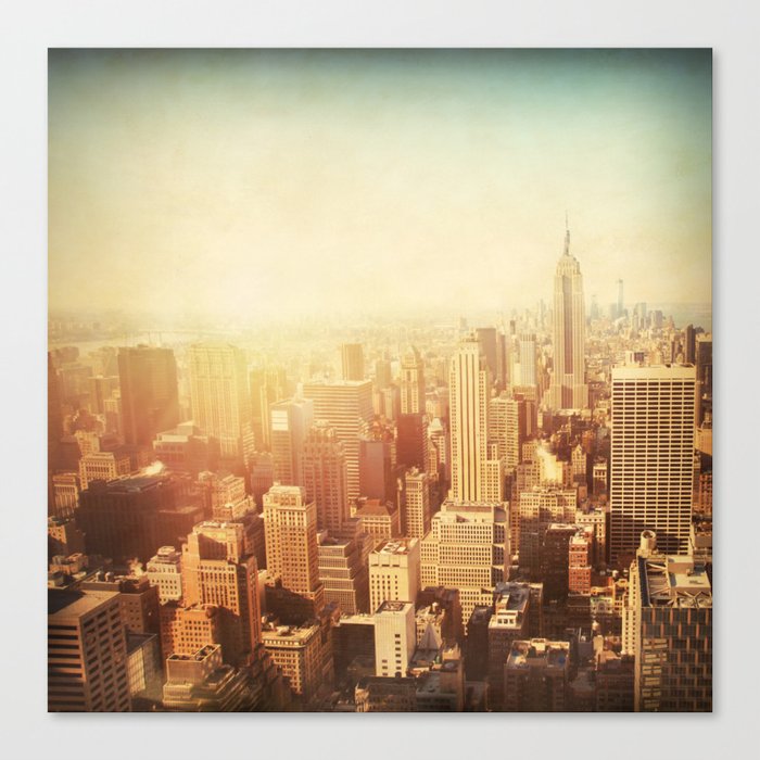 Vintage image of New York City Manhattan skyline at sunset.  Canvas Print