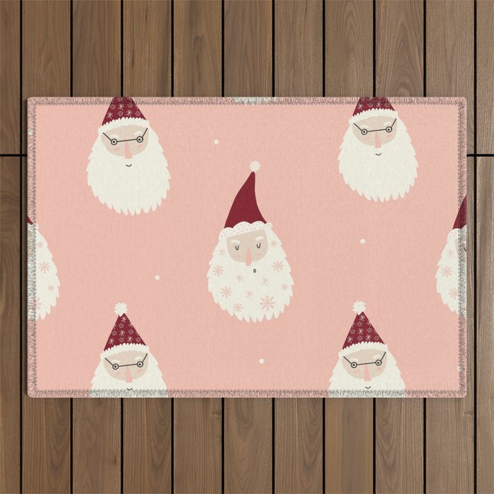 Santa Claus on Pink Background Christmas Pattern Outdoor Rug