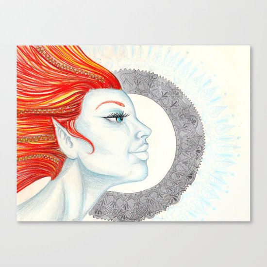 Elf Goddess with Fire Hair Mandala Canvas Print