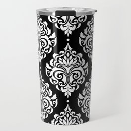 Black Monochrome Damask Pattern Travel Mug