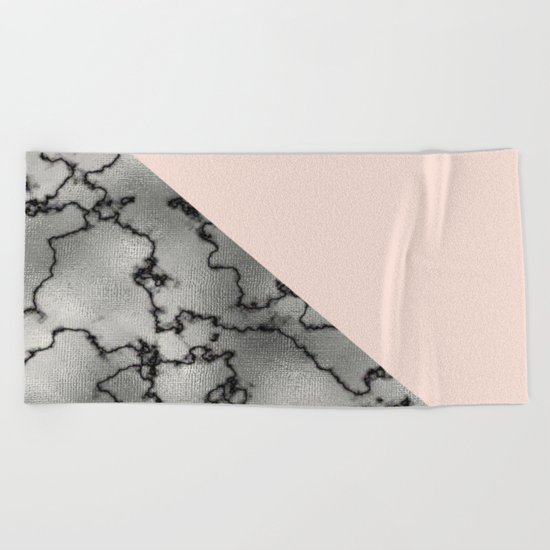 Peach and silver marble metallic Beach Towel