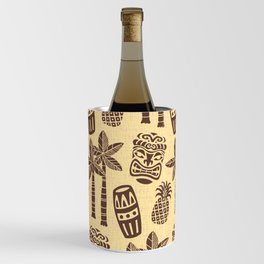 Retro Mid Century Modern Tiki Pattern 547 Brown and Yellow Tweed Wine Chiller
