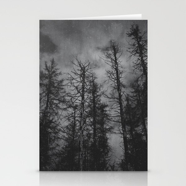 Transmission // Vintage Mountains Moody Forest With Dead Souls Cascadia Trees in Moonlight Stationery Cards
