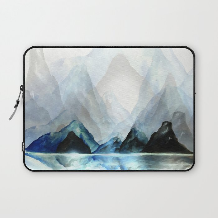 Mountain#1: a minimal, abstract of Milford Sound in New Zealand mixed media painting Laptop Sleeve