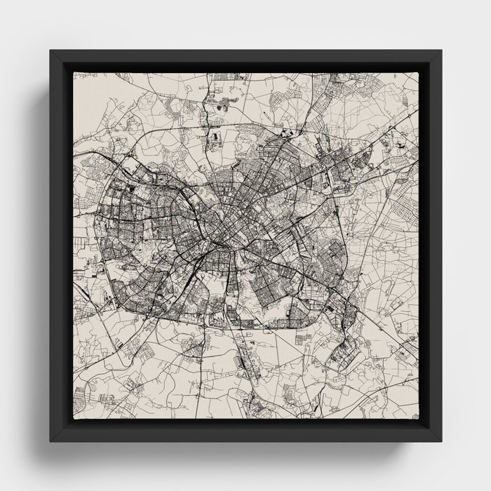 Belarus, Minsk Black&White Map Framed Canvas